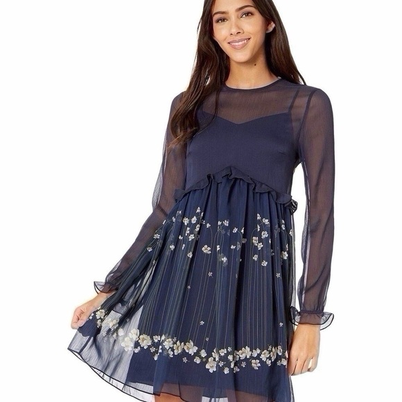 NEW Ted Baker Women’s Zumi Dress Pearl Print Navy Long Sleeve Size 1 - Picture 1 of 11